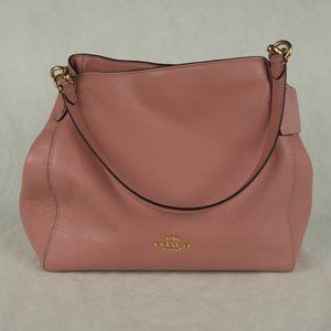 Coach Women's Hallie Shoulder Bag Pebble Leather Center Zip True Pink Gold 80268